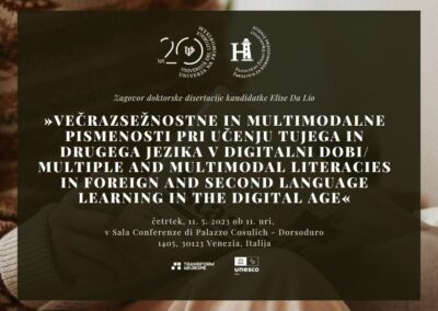 Vabilo na zagovor doktorske disertacije kandidatke Elise Da Lio