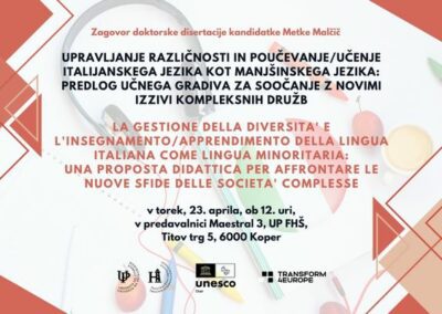 Vabilo na zagovor doktorske disertacije kandidatke Metke Malčič