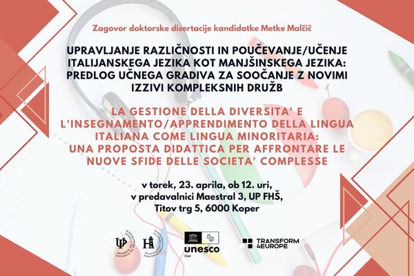 Vabilo na zagovor doktorske disertacije kandidatke Metke Malčič