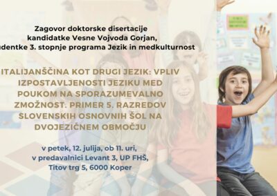 Vabilo na zagovor doktorske disertacije kandidatke Vesna Vojvoda Gorjan