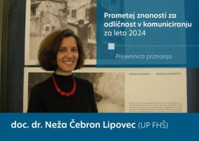 Dr. Neža Čebron Lipovec prejetnica  Prometeja znanosti za odličnost v komuniciranju znanosti