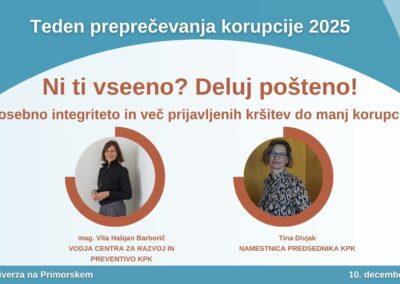 NI TI VSEENO? DELUJ POŠTENO! – ŠTUDENTSKI DAN V OKVIRU TEDNA PREPREČEVANJA KORUPCIJE