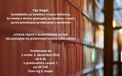 Vabilo na javno preizkusno predavanje Pije Stegel, kandidatke za izvolitev v naziv