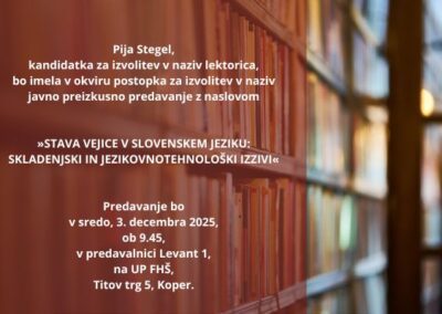 Vabilo na javno preizkusno predavanje Pije Stegel, kandidatke za izvolitev v naziv