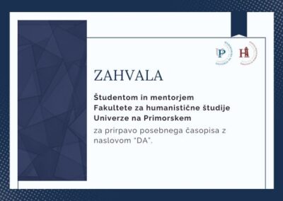 Zahvala študentom in mentorjem Fakultete za humanistične študije Univerze na Primorskem