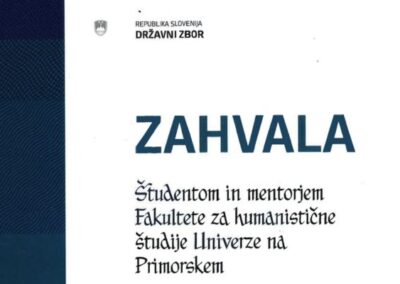 Zahvala študentom in mentorjem Fakultete za humanistične študije Univerze na Primorskem