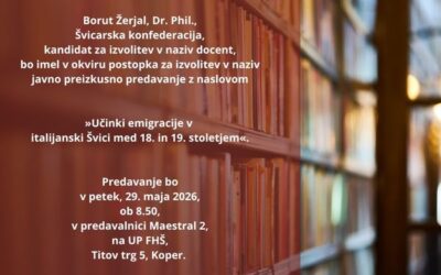 Vabilo na javno preizkusno predavanje kandidata za izvolitev v naziv, Boruta Žerjala, Dr. Phil., Švicarska konfederacija