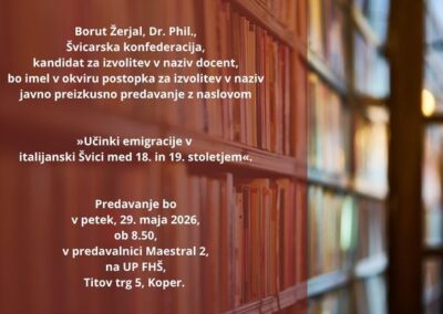 Vabilo na javno preizkusno predavanje kandidata za izvolitev v naziv, Boruta Žerjala, Dr. Phil., Švicarska konfederacija