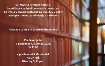 Vabilo na javno preizkusno predavanje kandidatke za izvolitev v naziv, dr. Marine Peršurić Antonić