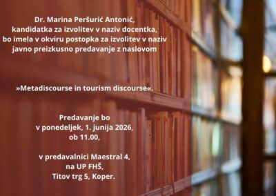Vabilo na javno preizkusno predavanje kandidatke za izvolitev v naziv, dr. Marine Peršurić Antonić